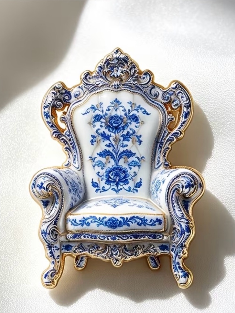 Vintage Style Throne Brooch, Blue & White Porcelain